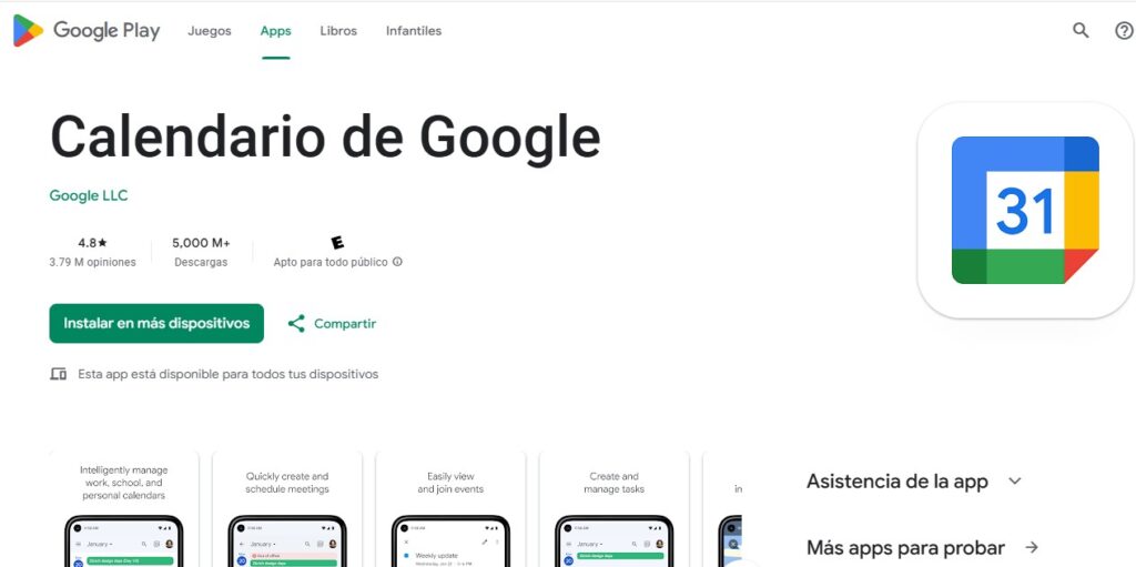 App de Google Calendar en Google play