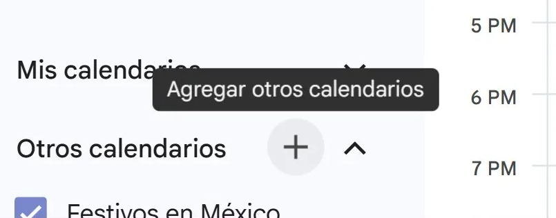 Ruta para crear nuevos calendarios en Google Calendar Mis calendarios, agregar otros calendarios.