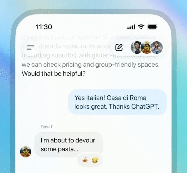 Vista de la pantalla de chats grupales de Chat GPT.