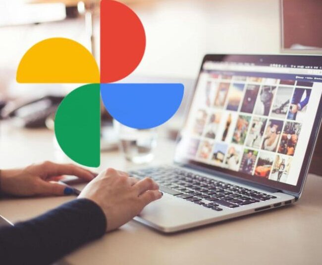 vista de la pantalla de una computadora, donde hay una galería de fotos. También se ve el logo de Google Photos.