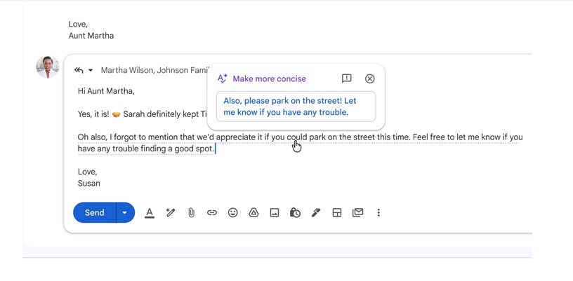 Vista de una sesión de gmail, donde muestran las nuevas herramientas basadas en IA del correo de Google.