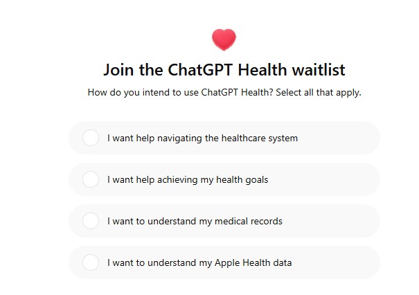 Vista del registro en lista de espera que proporciona Open AI, para poder usar ChatGPT Health.