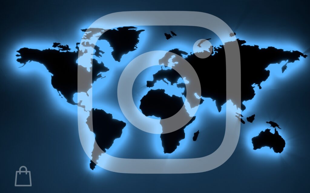 Mapa mundial con logotipo de Instagram que representa los países donde Instagram Shopping está disponible, incluido México